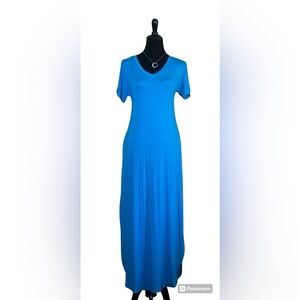 NWT ALROLINA Blue Oversized Maxi Dress V neck pockets loose fit